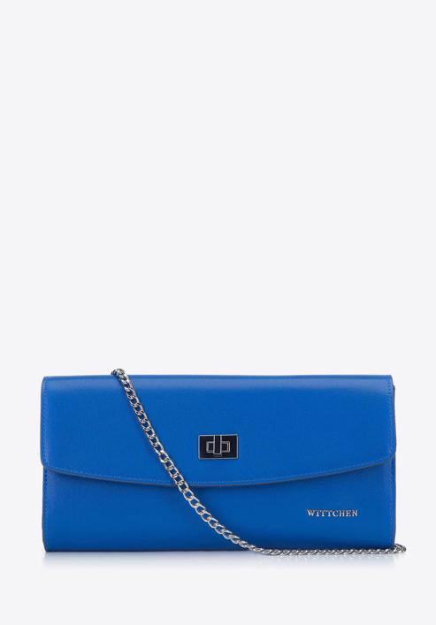 Leather clutch bag with chain shoulder strap, blue, 92-4E-661-G, Photo 1