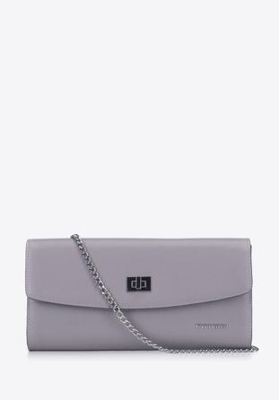 Leather clutch bag with chain shoulder strap, grey, 92-4E-661-80, Photo 1