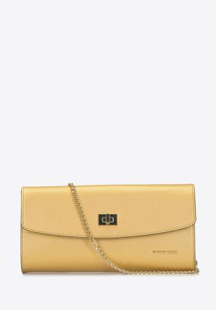 Leather clutch bag with chain shoulder strap, gold, 92-4E-661-G, Photo 1