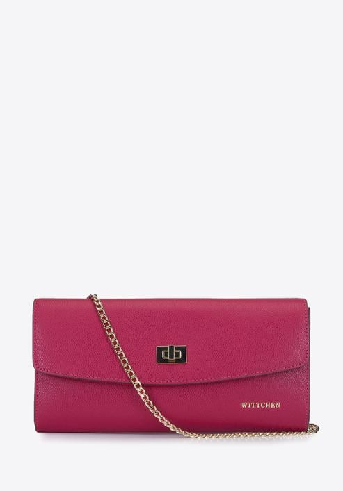 Leather clutch bag with chain shoulder strap, raspberry, 92-4E-661-10, Photo 1