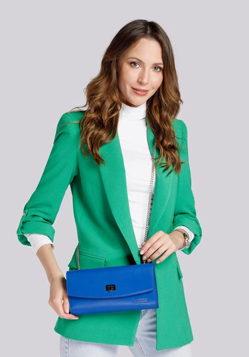 Leather clutch bag with chain shoulder strap, blue, 92-4E-661-G, Photo 10