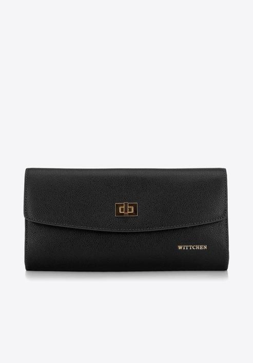 Leather clutch bag with chain shoulder strap, black-gold, 92-4E-661-10, Photo 2