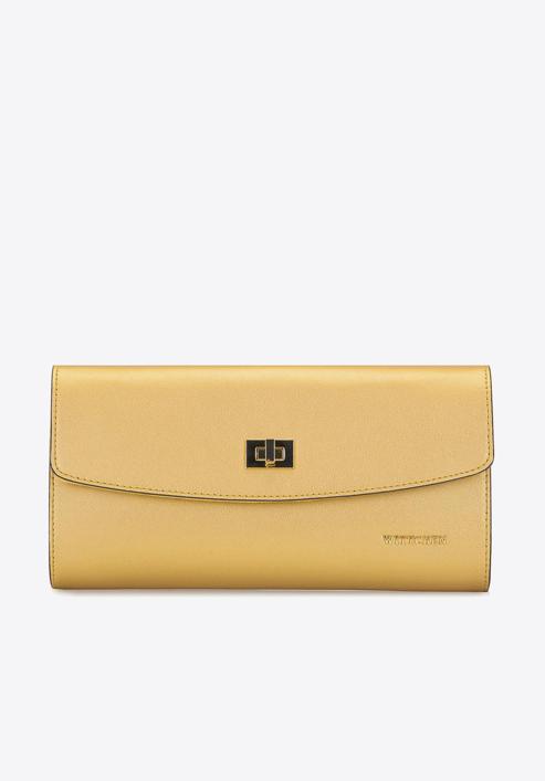 Leather clutch bag with chain shoulder strap, gold, 92-4E-661-P, Photo 2