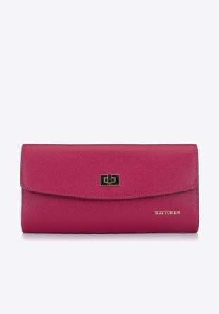 Leather clutch bag with chain shoulder strap, raspberry, 92-4E-661-P, Photo 1