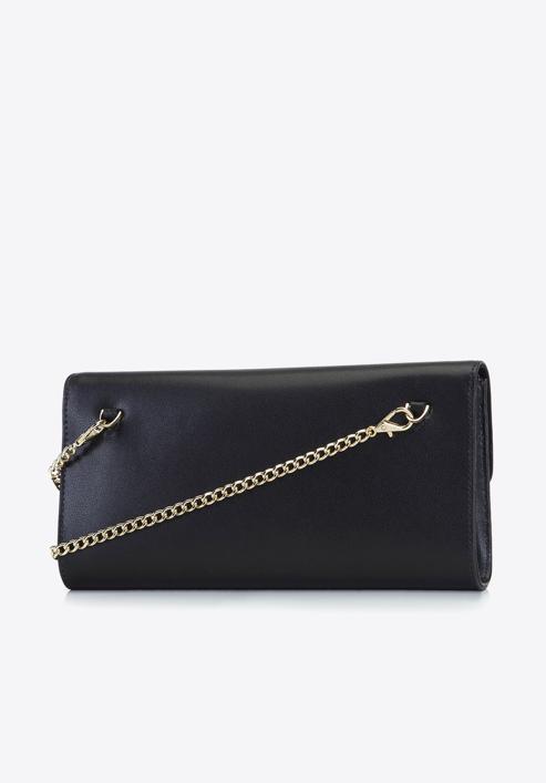 Leather clutch bag with chain shoulder strap, black, 92-4E-661-1, Photo 3