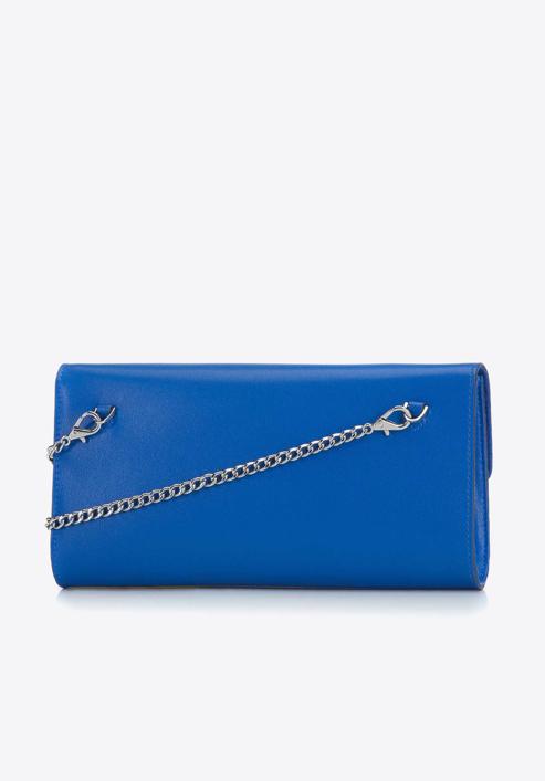 Leather clutch bag with chain shoulder strap, blue, 92-4E-661-G, Photo 3