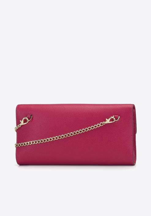 Leather clutch bag with chain shoulder strap, raspberry, 92-4E-661-P, Photo 3