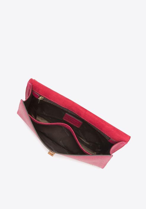 Leather clutch bag with chain shoulder strap, raspberry, 92-4E-661-P, Photo 4