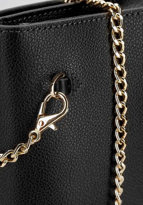 Leather clutch bag with chain shoulder strap, black-gold, 92-4E-661-80, Photo 5