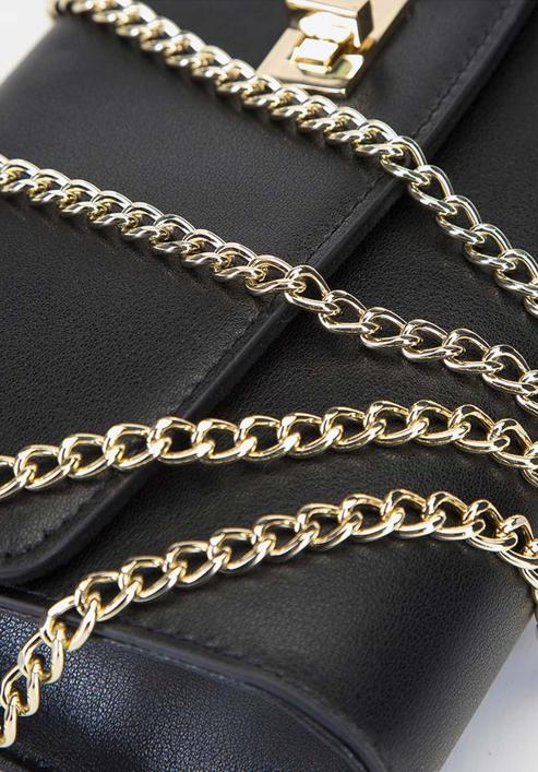 Leather clutch bag with chain shoulder strap, black, 92-4E-661-70, Photo 5