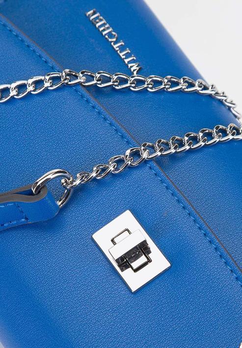 Leather clutch bag with chain shoulder strap, blue, 92-4E-661-10, Photo 5