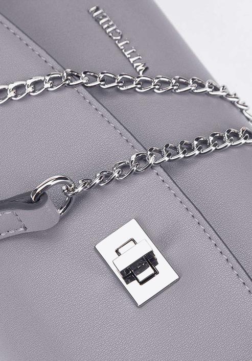 Leather clutch bag with chain shoulder strap, grey, 92-4E-661-10, Photo 5