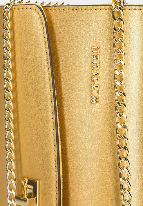 Leather clutch bag with chain shoulder strap, gold, 92-4E-661-P, Photo 5