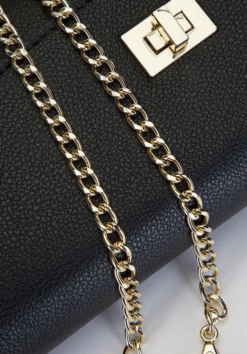 Leather clutch bag with chain shoulder strap, black-gold, 92-4E-661-80, Photo 6