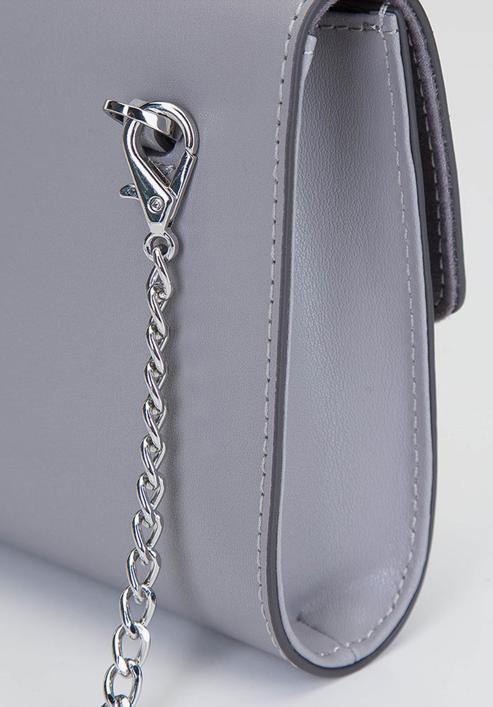 Leather clutch bag with chain shoulder strap, grey, 92-4E-661-10, Photo 6