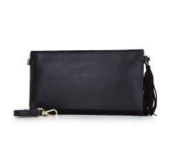 Suede tassel clutch bag, black, 92-4E-205-1, Photo 1
