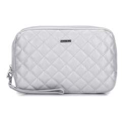 Quilted toiletry bag with a handle, silver, 92-3-101-S, Photo 1