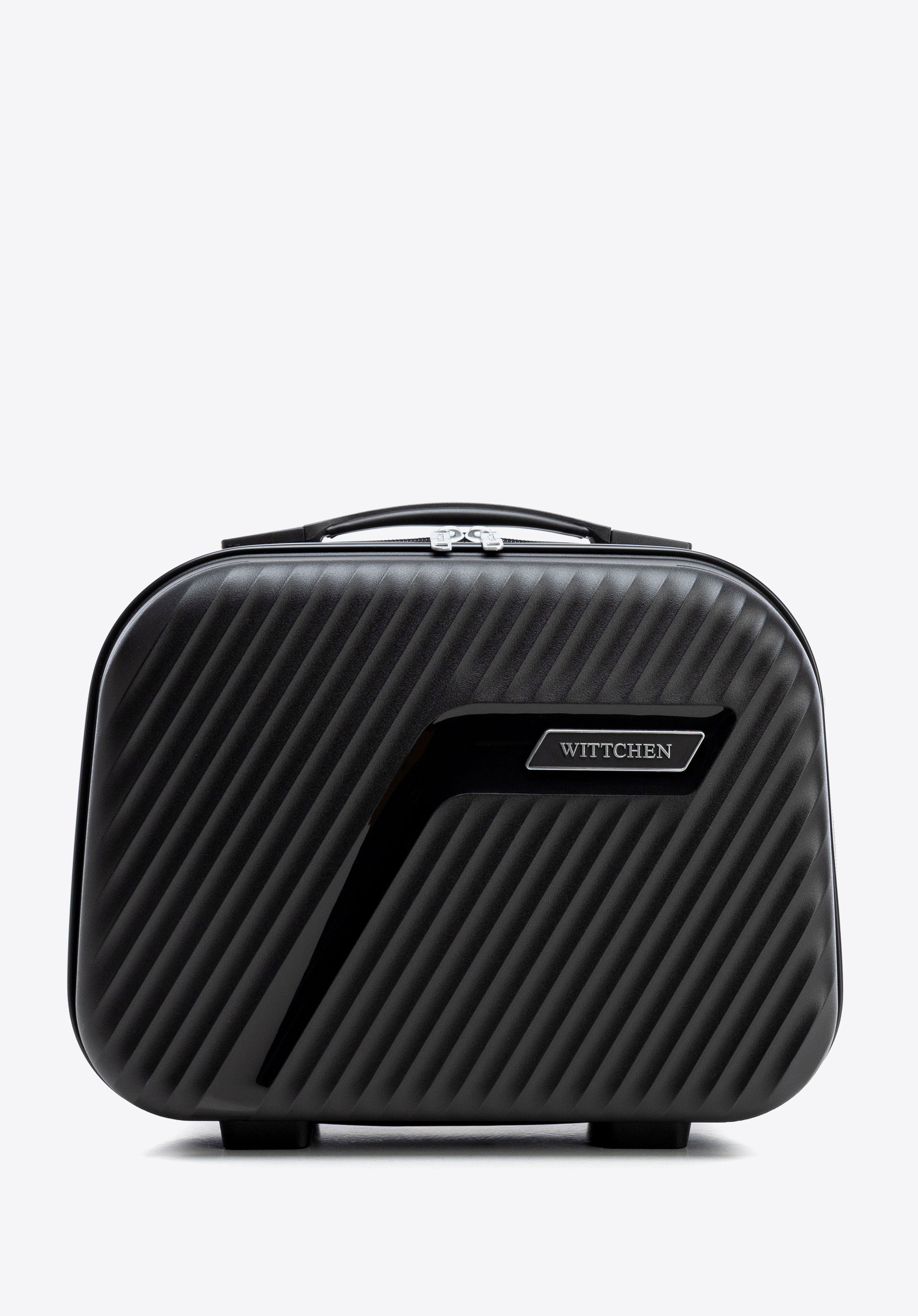 WITTCHEN Kosmetyczka podróżna z polipropylenu w ukośne pasy czarno – srebrna