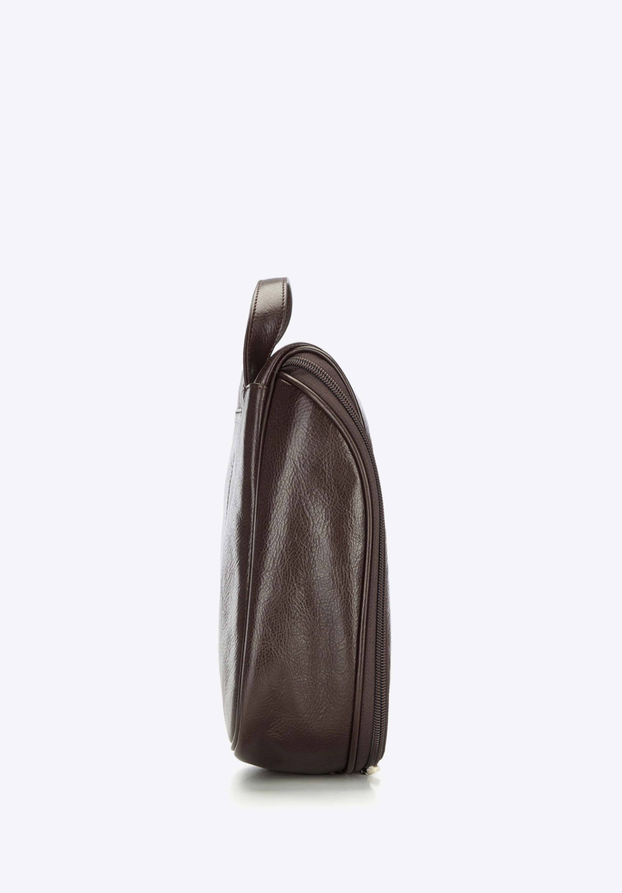 Kosmetyczka skórzana płaska, brązowy, 21-3-276-4, Zdjęcie 1