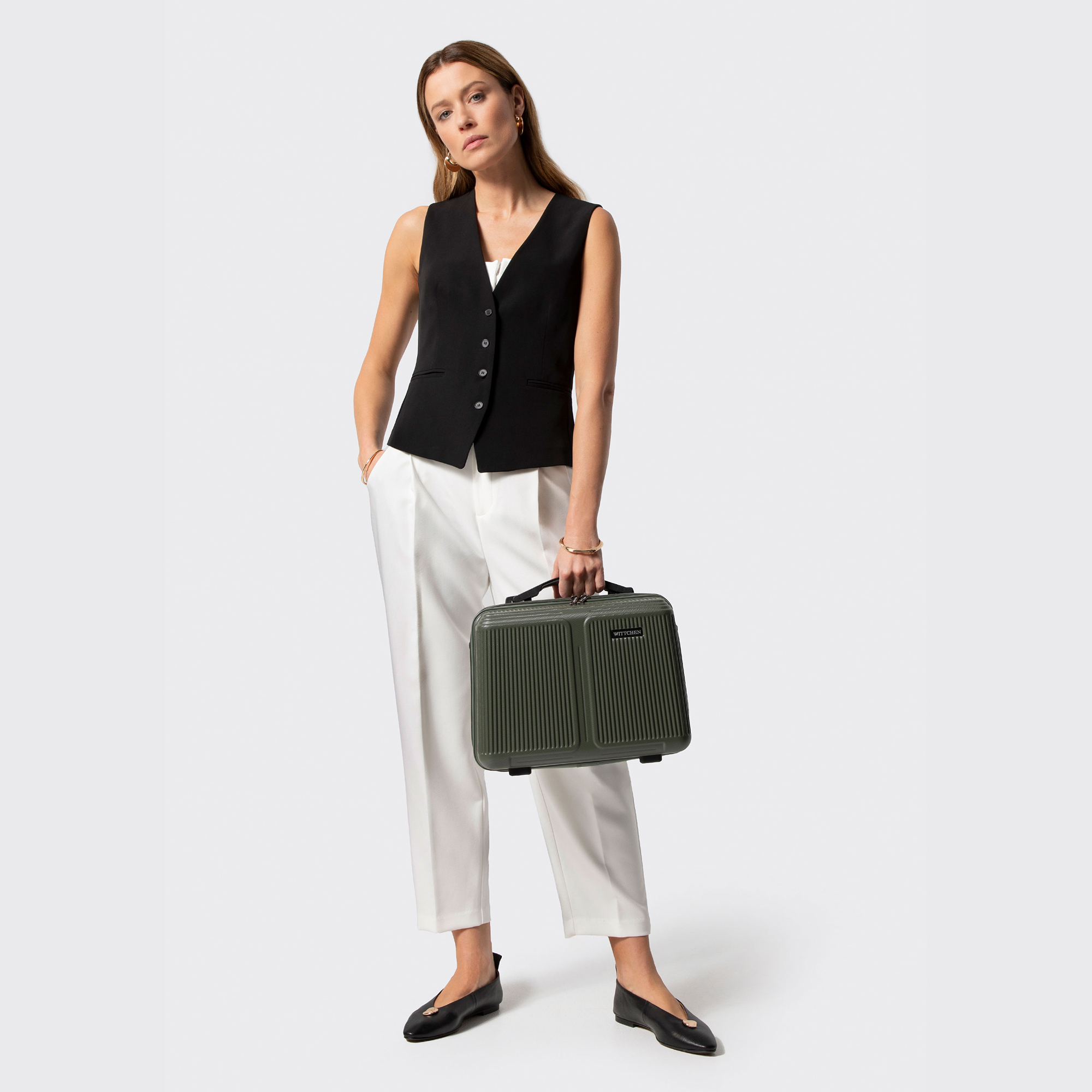 Khaki kozmetický kufrík z ABS s jemnými prúžkami 56-3A-604-85, Vyberte variant khaki