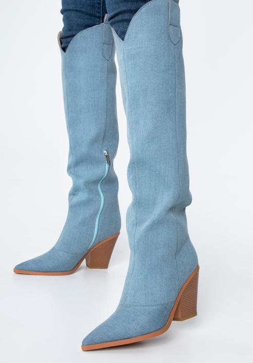 Women's knee high denim cowboy boots, , 97-D-525-1-41, Photo 15