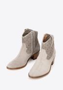 Suede cowboy ankle boots, beige, 92-D-052-1-35, Photo 2