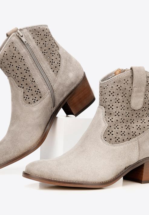 Suede cowboy ankle boots, beige, 92-D-052-1-35, Photo 8