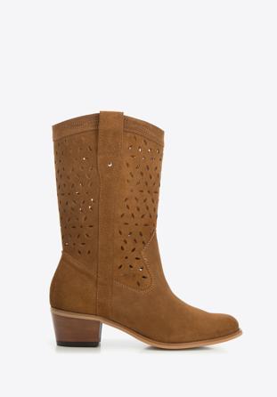 Tall suede western boots, brown, 94-D-809-4-35, Photo 1