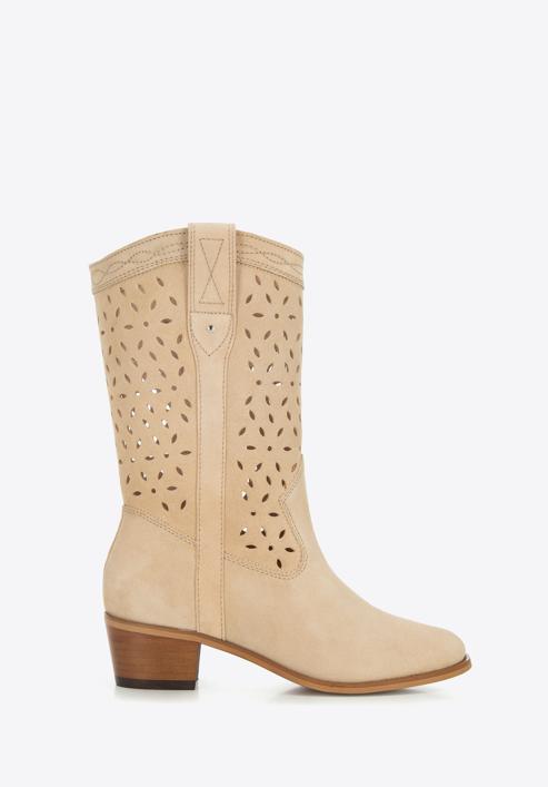 Tall suede western boots, beige, 94-D-809-4-35, Photo 1