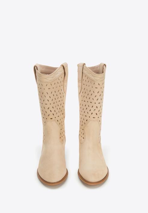 Tall suede western boots, beige, 94-D-809-4-35, Photo 3