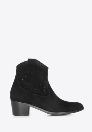 Perforated cowboy ankle boots, black, 92-D-056-1-38, Photo 1
