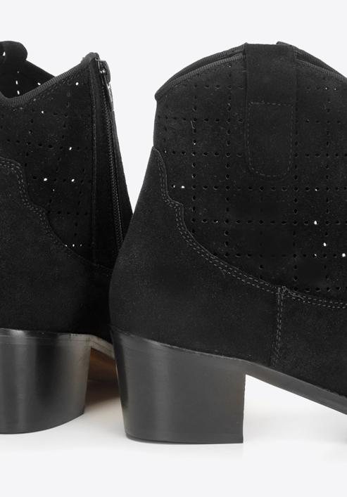 Perforated cowboy ankle boots, black, 92-D-056-1-40, Photo 3