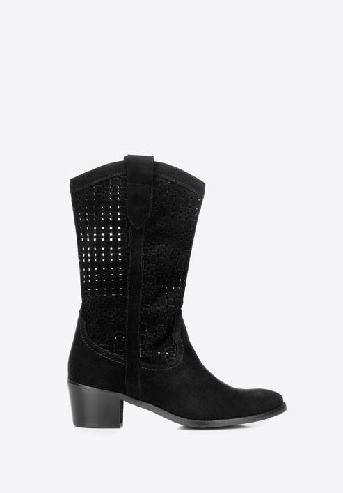 Perforated suede cowboy boots, black, 92-D-054-1-36, Photo 1