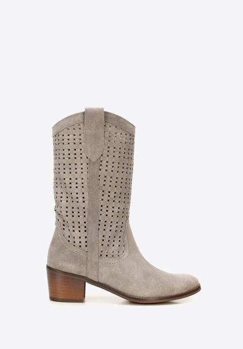 Perforated suede cowboy boots, beige, 92-D-054-1-36, Photo 1
