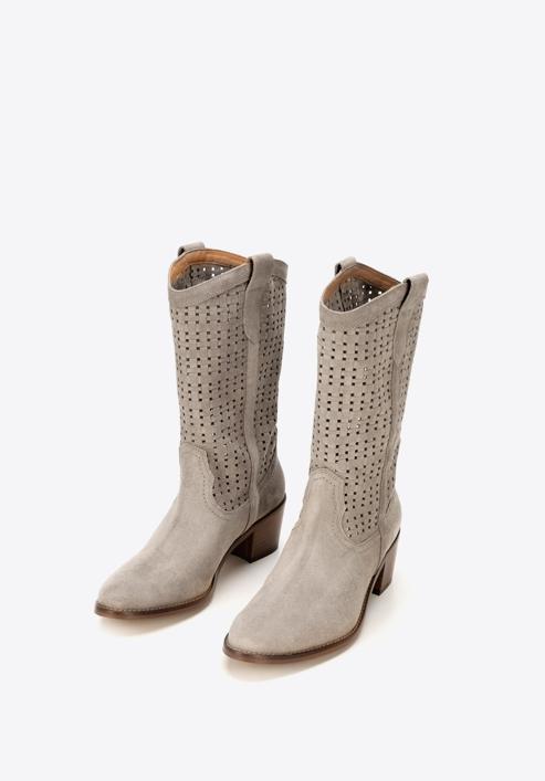 Perforated suede cowboy boots, beige, 92-D-054-1-36, Photo 2