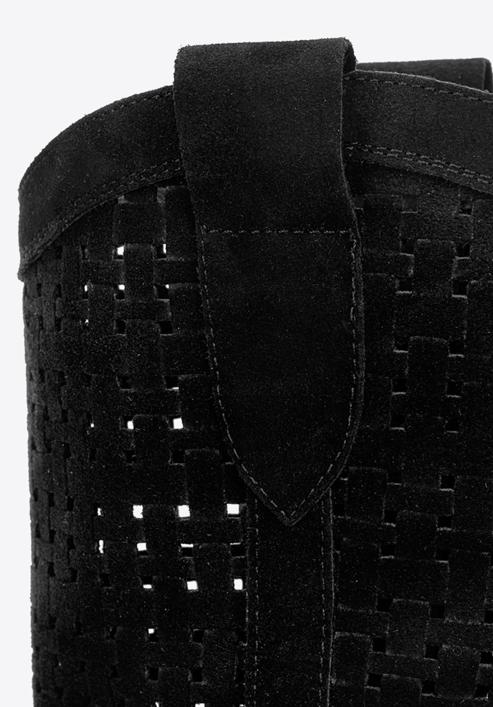 Perforated suede cowboy boots, black, 92-D-054-1-36, Photo 3