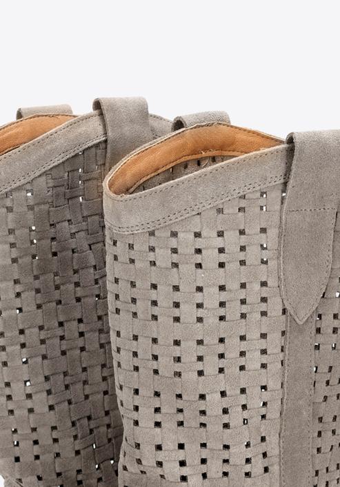 Perforated suede cowboy boots, beige, 92-D-054-1-36, Photo 3