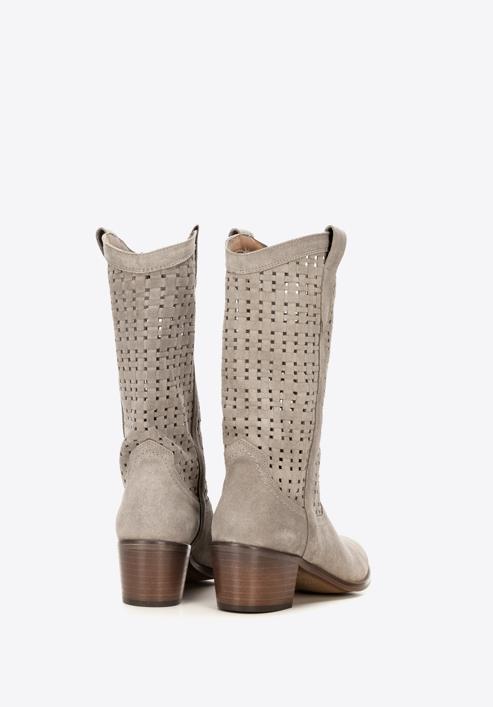 Perforated suede cowboy boots, beige, 92-D-054-1-36, Photo 4