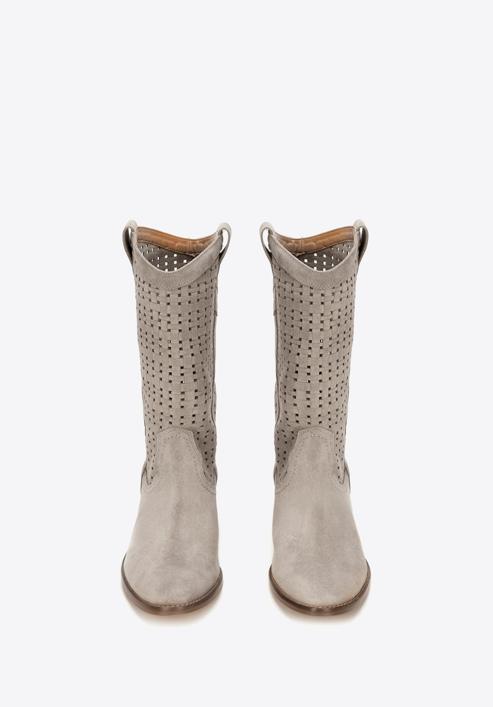 Perforated suede cowboy boots, beige, 92-D-054-1-36, Photo 5