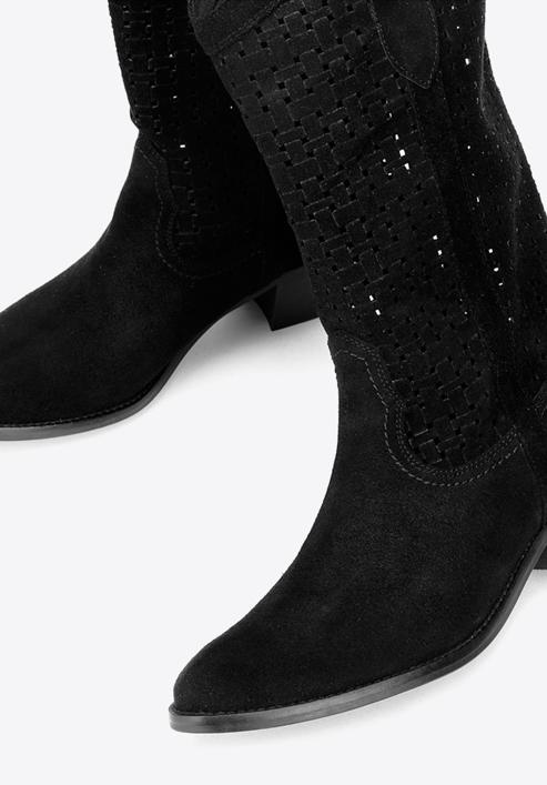 Perforated suede cowboy boots, black, 92-D-054-1-36, Photo 7