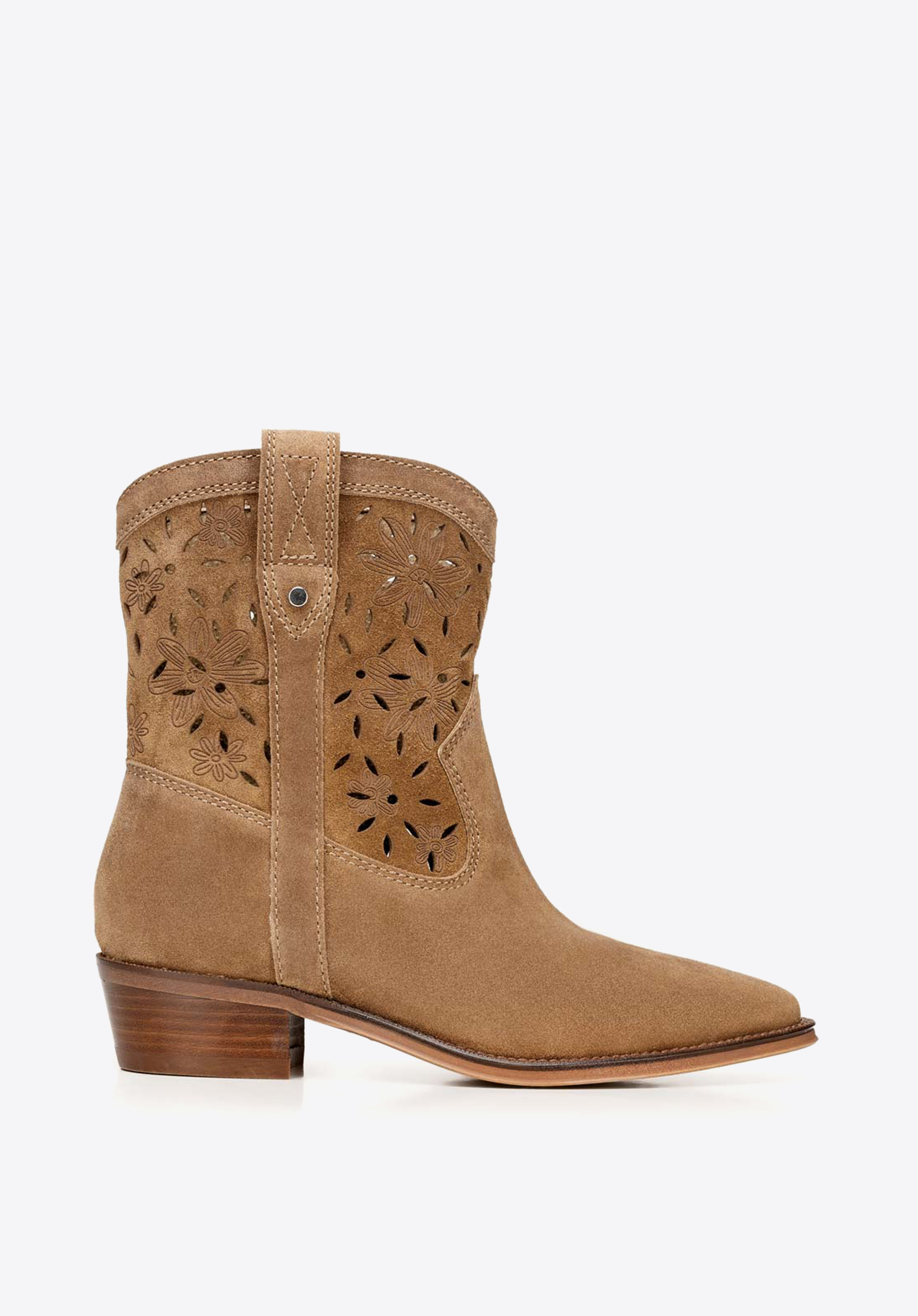 Kowbojki zamszowe ażurowe, camelowy, 92-D-155-5-40, Zdjęcie 1