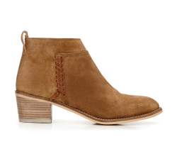 Suede cowboy ankle boots with braided detail, camel, 92-D-152-5-39, Photo 1
