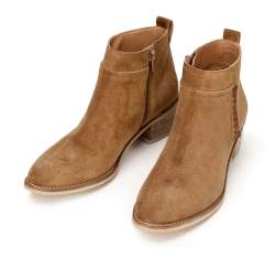 Suede cowboy ankle boots with braided detail, camel, 92-D-152-5-37, Photo 1