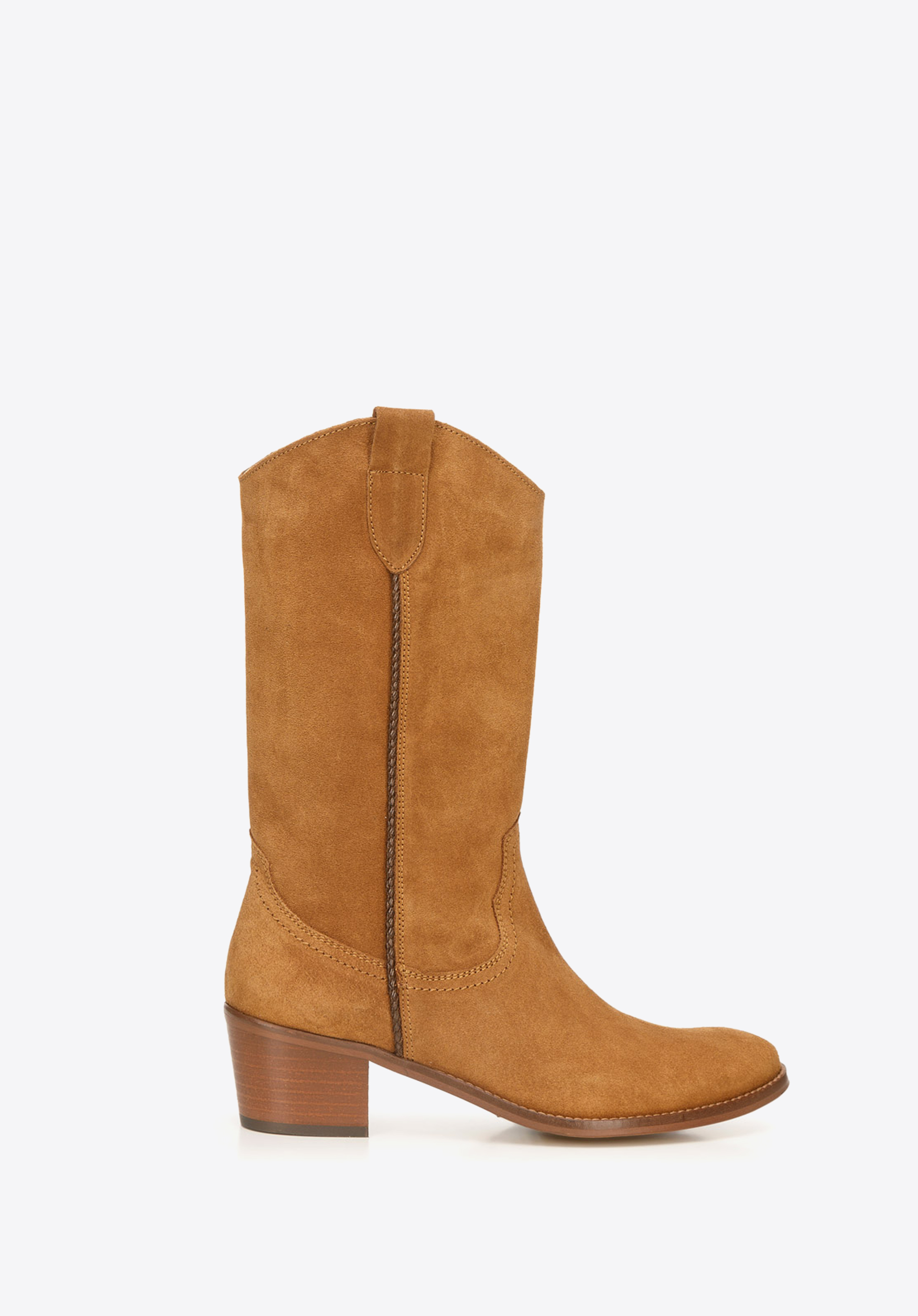 Mid-calf suede cowboy boots, camel, 92-D-050-4-40, Photo 1