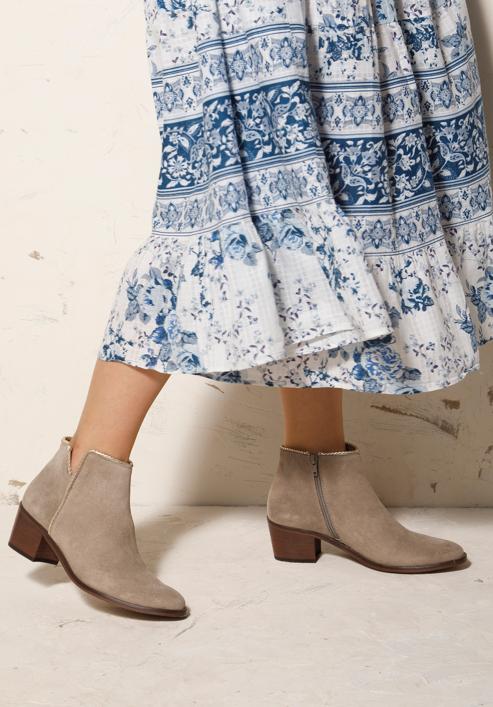 Suede cowboy ankle boots, beige, 92-D-055-1-35, Photo 21