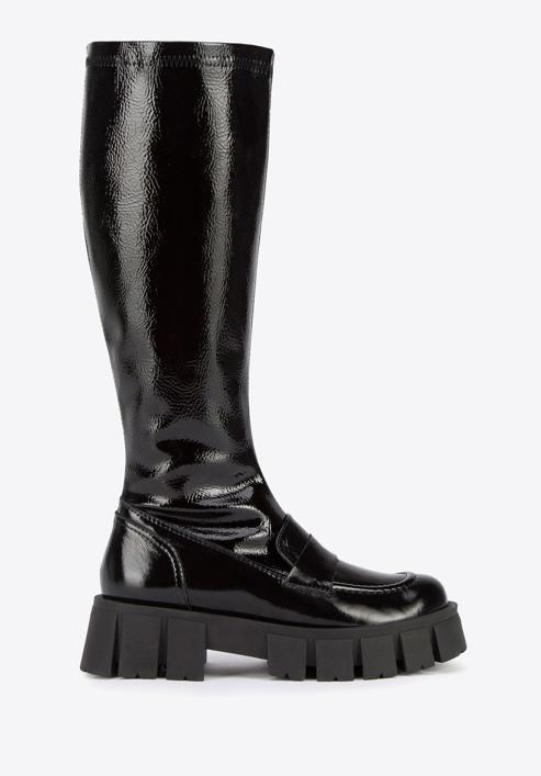 Patent leather lug sole boots, black, 95-D-804-1L-41, Photo 1