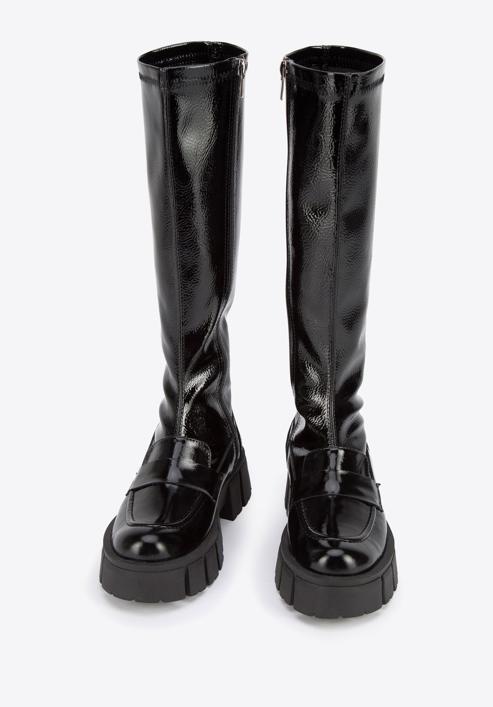 Patent leather lug sole boots, black, 95-D-804-1L-41, Photo 2