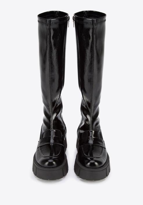 Patent leather lug sole boots, black, 95-D-804-1L-39, Photo 3