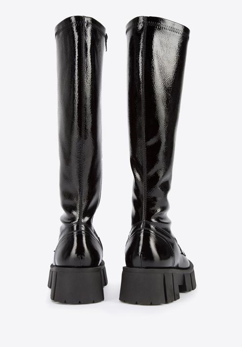 Patent leather lug sole boots, black, 95-D-804-1L-38, Photo 4