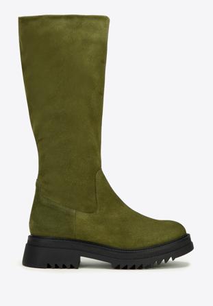 Platform suede boots, green, 97-D-307-Z-39, Photo 1